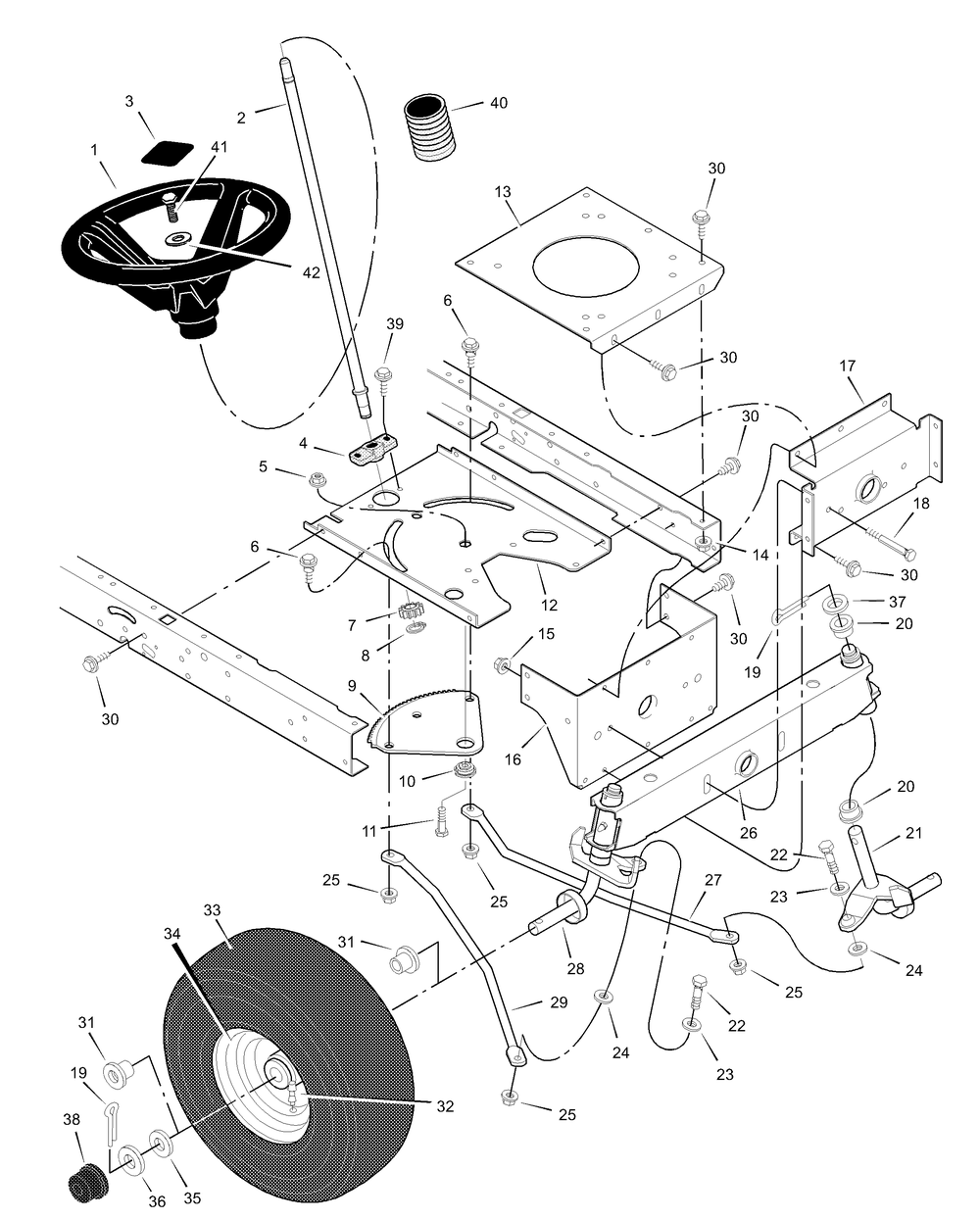 Steering Diagram and Parts List for 385008X51B 2003 Briggs and Stratton Lawn Tractor
